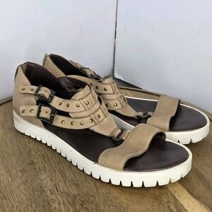 Roan by Bed Stu Ibis studded tan Brown leather sandals white platform Sz 9.5